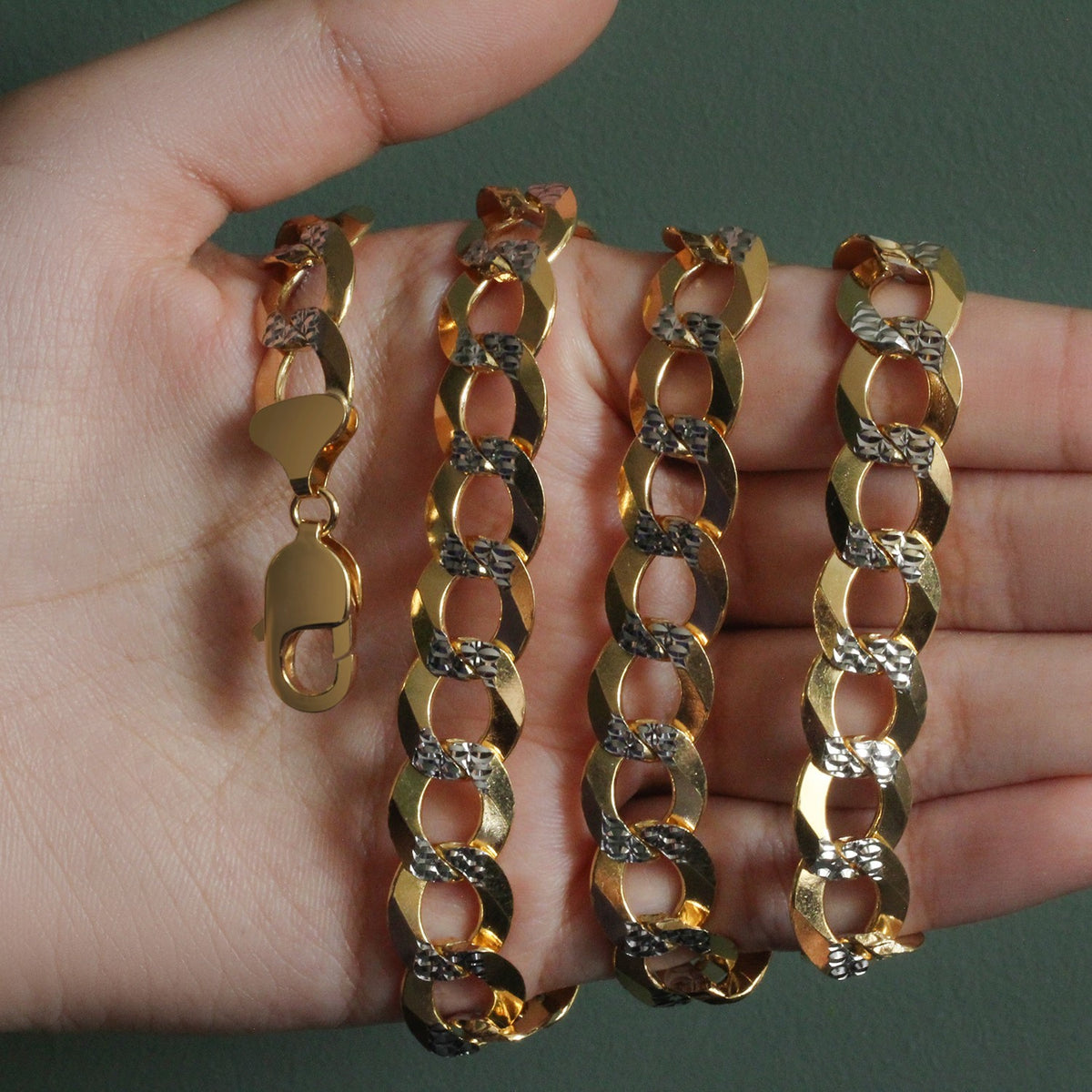14k Two Tone Gold Pave Curb Chain (12.18 mm)