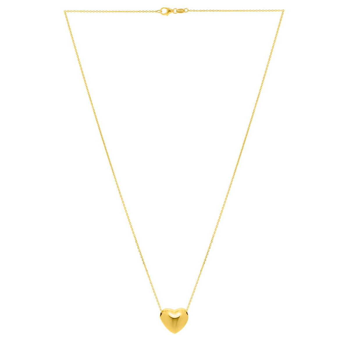 Small Puffed Heart Necklace in 14K Yellow Gold