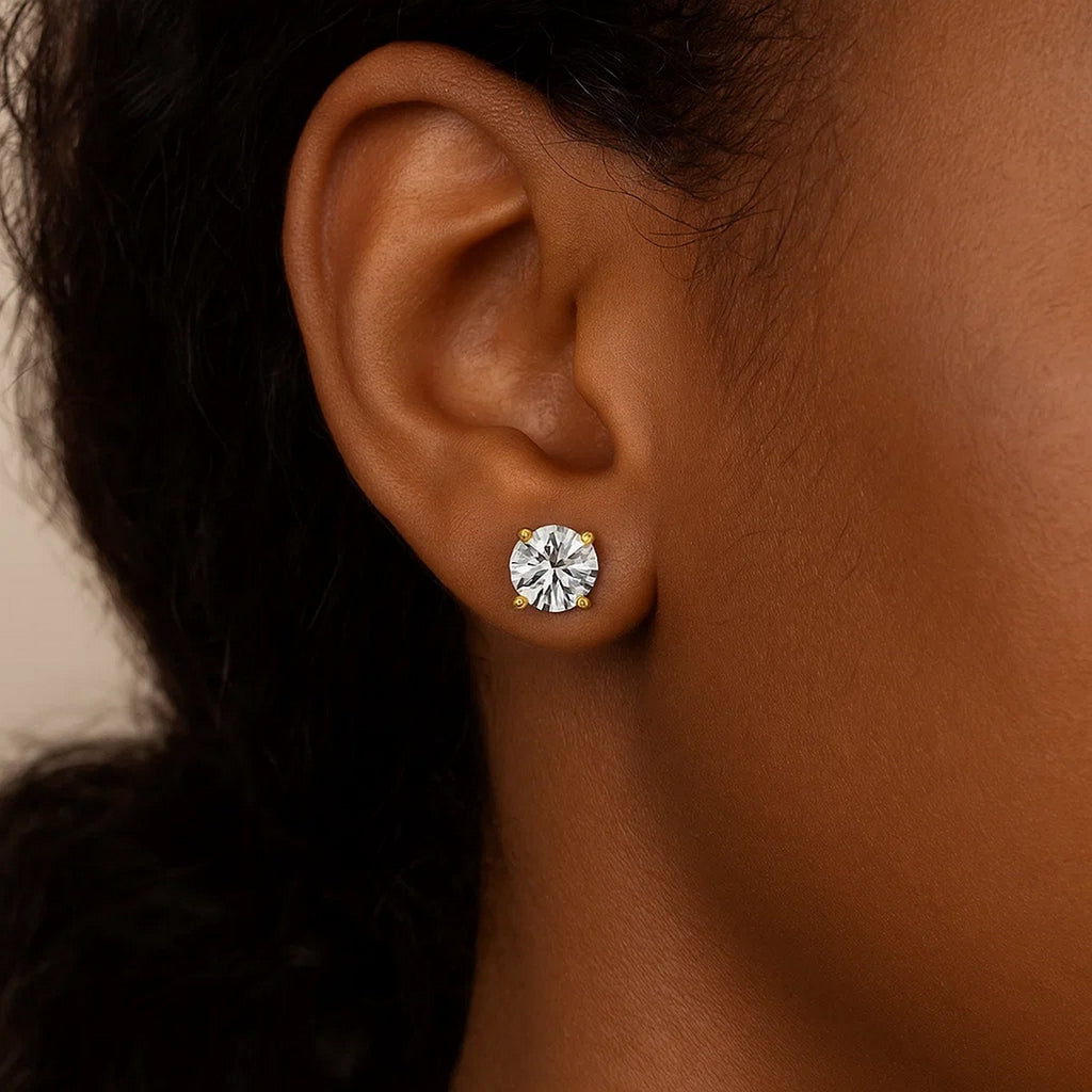 14k Yellow Gold 8.0mm Round CZ Stud Earrings