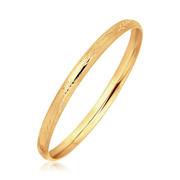 14K Yellow Gold Dome Style Children's Bangle with Diamond Cuts (5.50 mm)