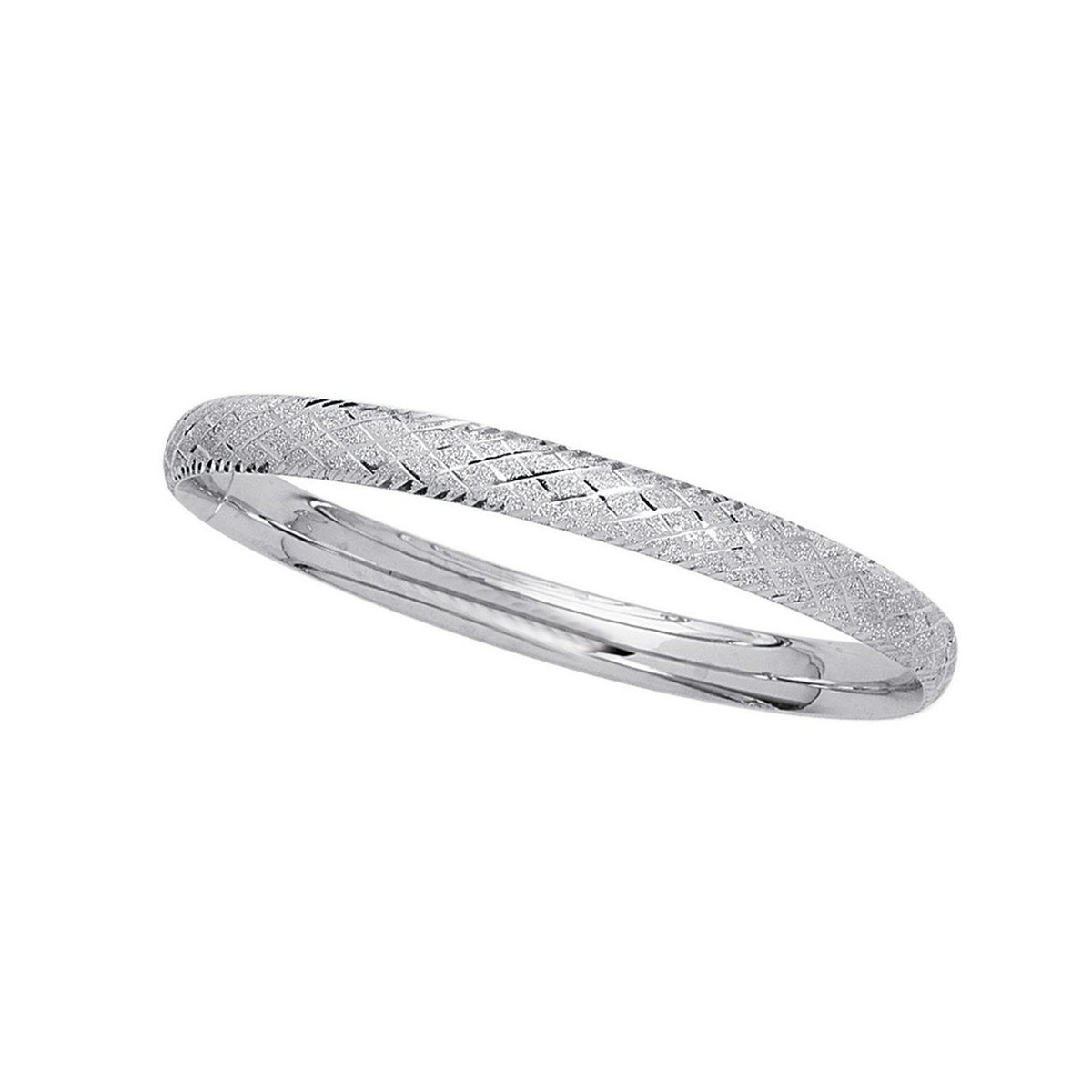 14k White Gold Diamond Carved Bangle (6.00 mm)