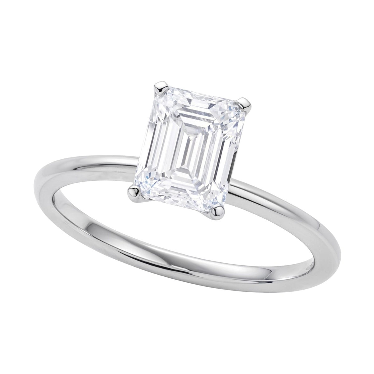 1 1/2 Carat Emerald Lab Grown IGI G/VS1 Diamond Solitaire Ring in 14K White Gold