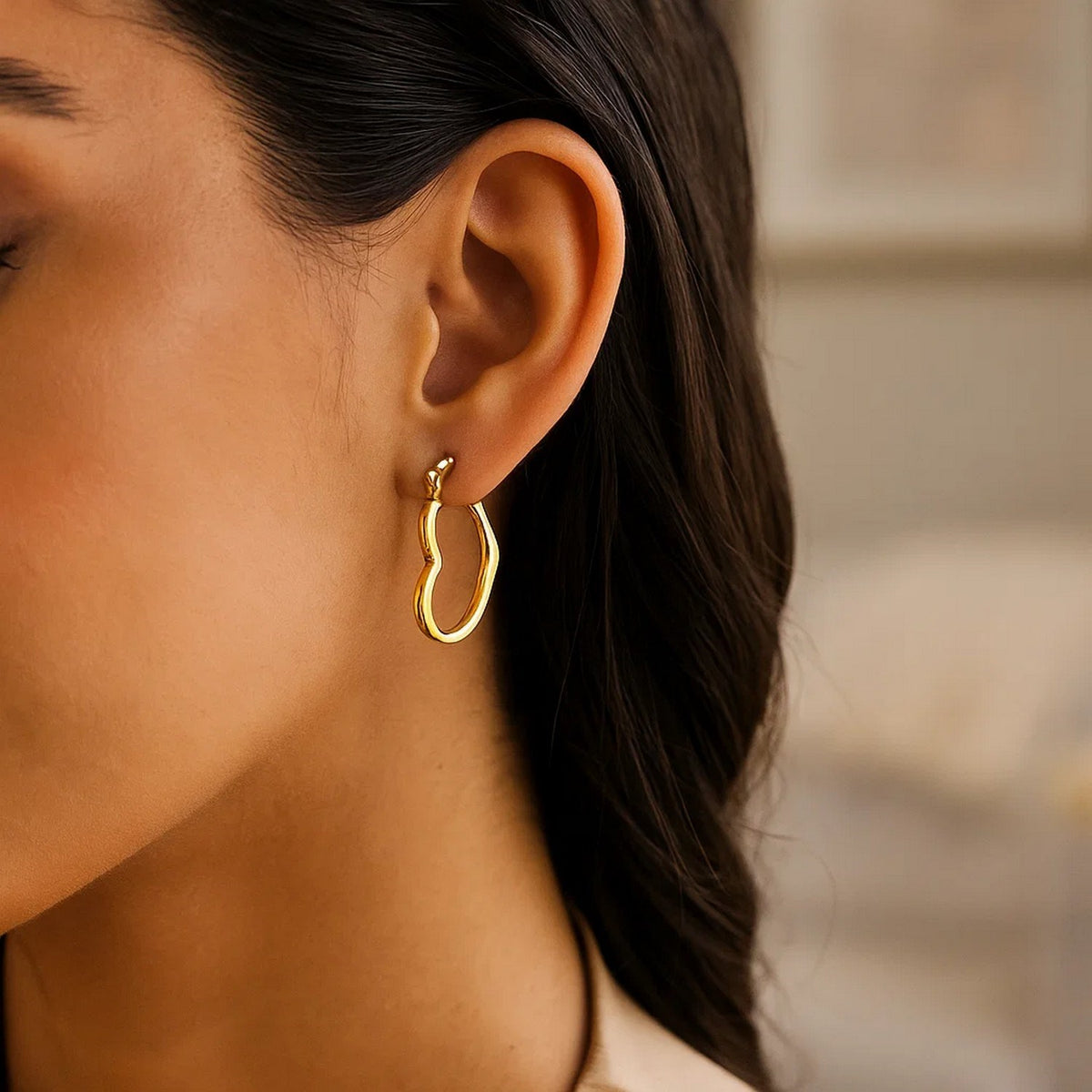 10k Yellow Gold Heart Hoop Earrings