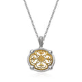 14K Yellow Gold and Sterling Silver Necklace with Fancy Floral Filigree Pendant