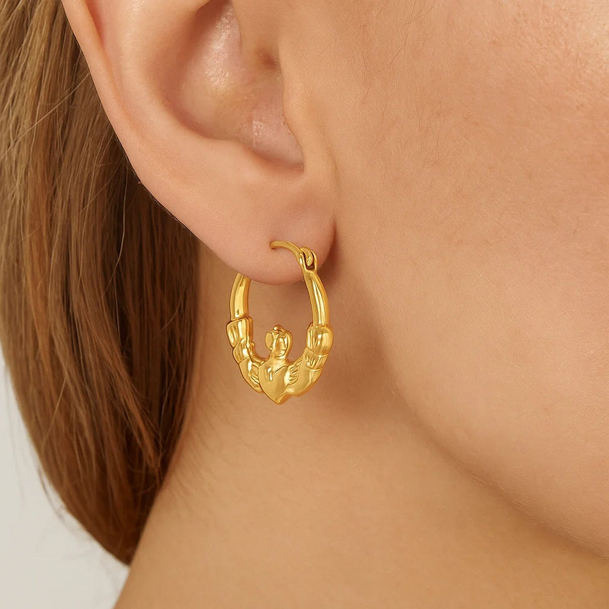 10K Yellow Gold Claddagh Hoop Earrings