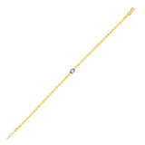 14K Yellow Gold Blue Topaz Mirrored Chain Bracelet (2.20 mm)