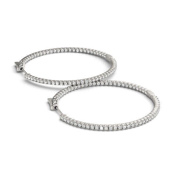 14K White Gold Slim Two-Sided Diamond Hoop Earrings (1 1/2 cttw)