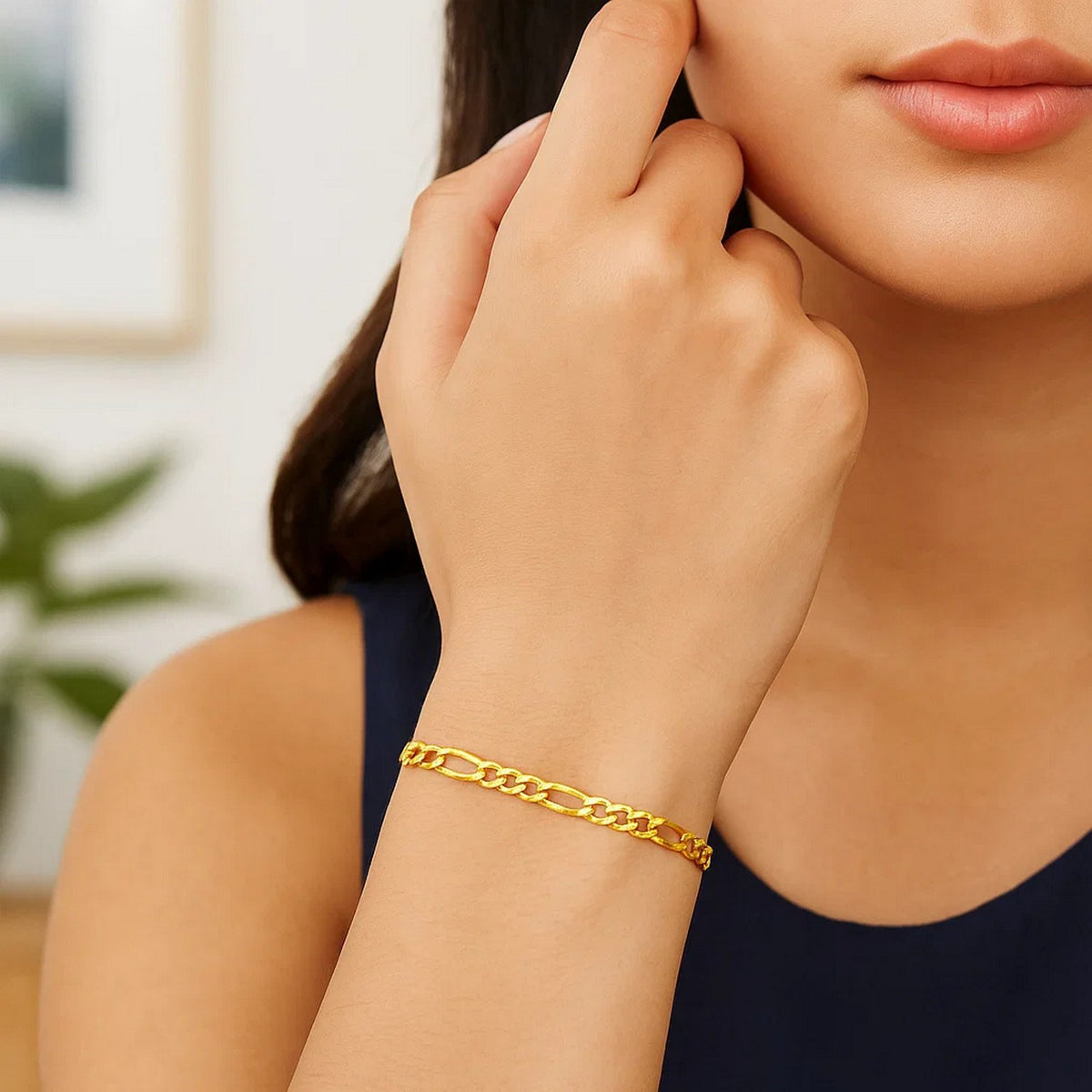 10K Yellow Gold Solid Figaro Bracelet (4.50 mm)