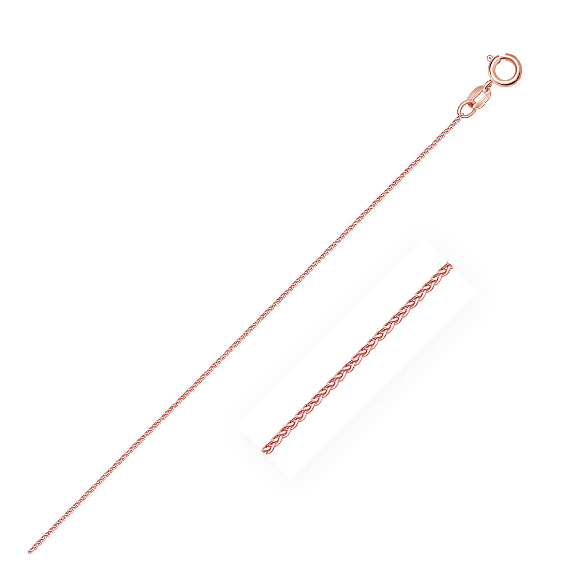 14K Rose Gold Diamond Cut Round Wheat Chain (0.70 mm)
