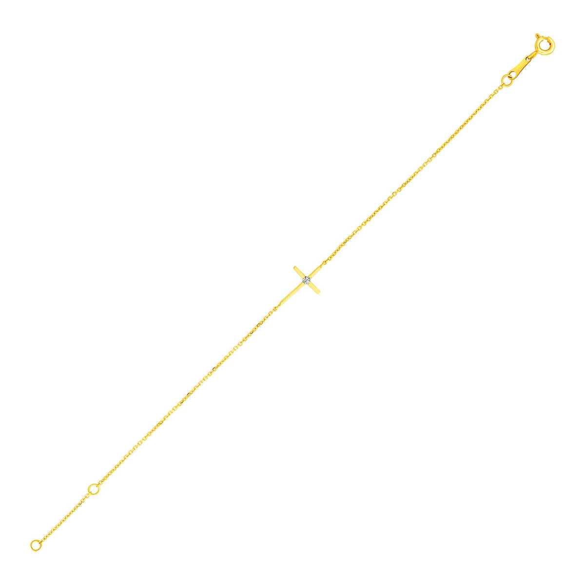 14K Yellow Gold 5 1/2-inch Children's Bracelet with Cross (1.00 mm)