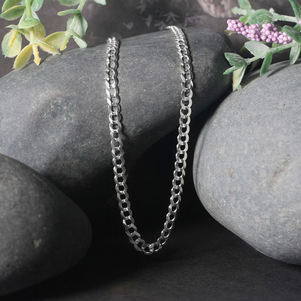 14k White Gold Solid Curb Chain (3.60 mm)