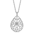 Sterling Silver Rhodium Plated Teardrop Shape Filigree Style Pendant