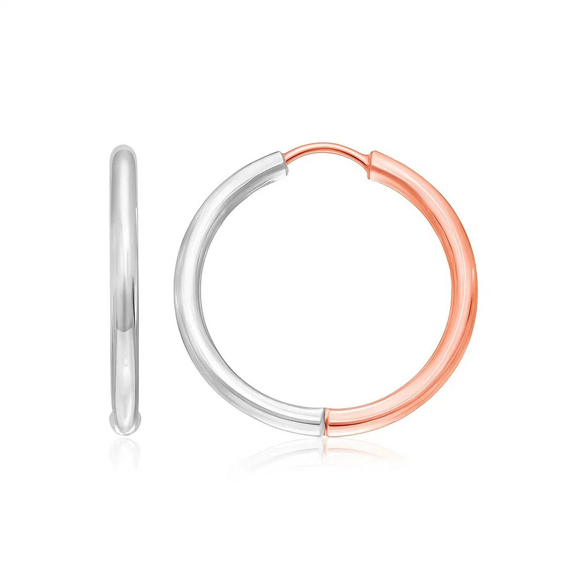 14k Rose & White Gold Hinged Hoop Earrings(2.5x20mm)