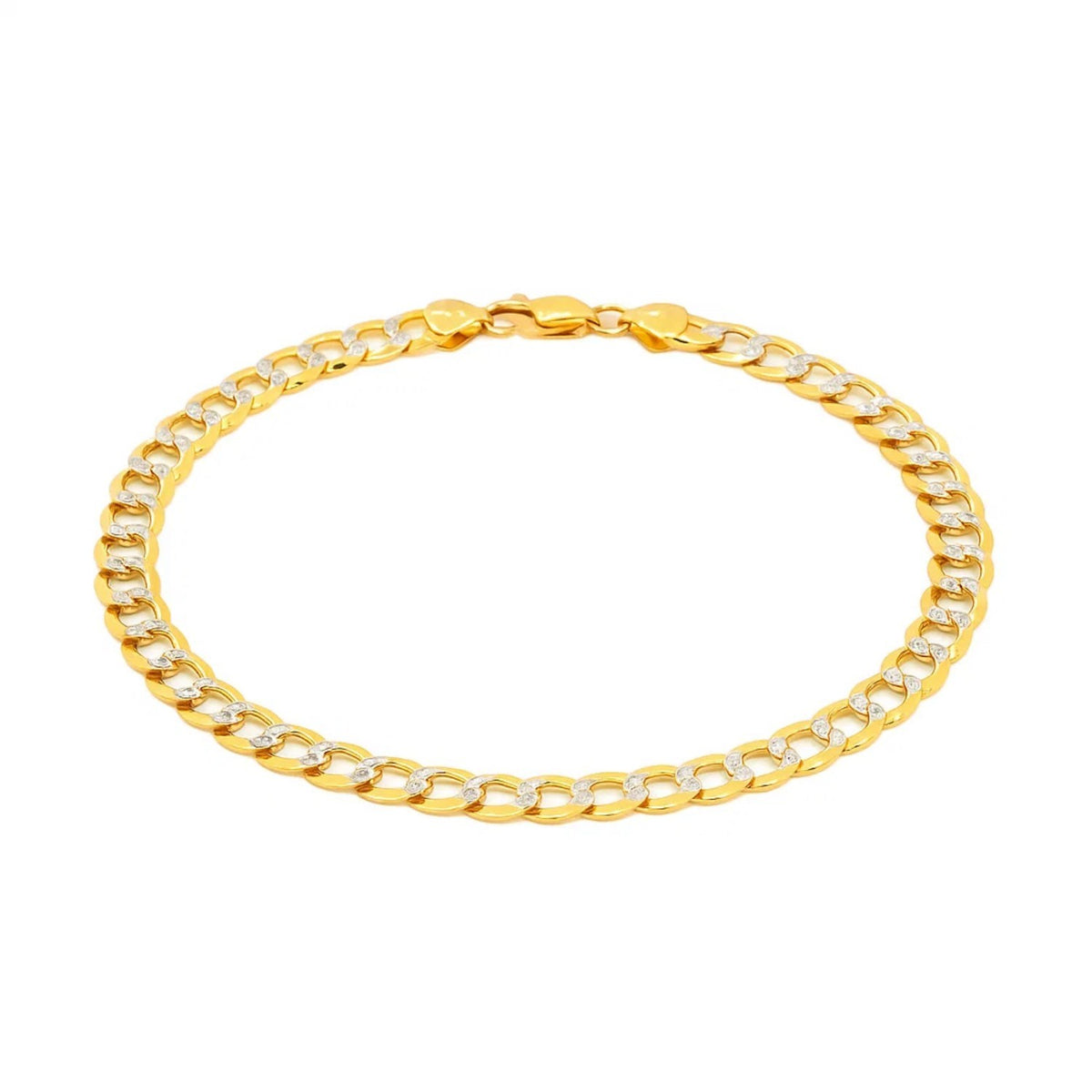 14k Two Tone Gold Pave Curb Bracelet (7.00 mm)