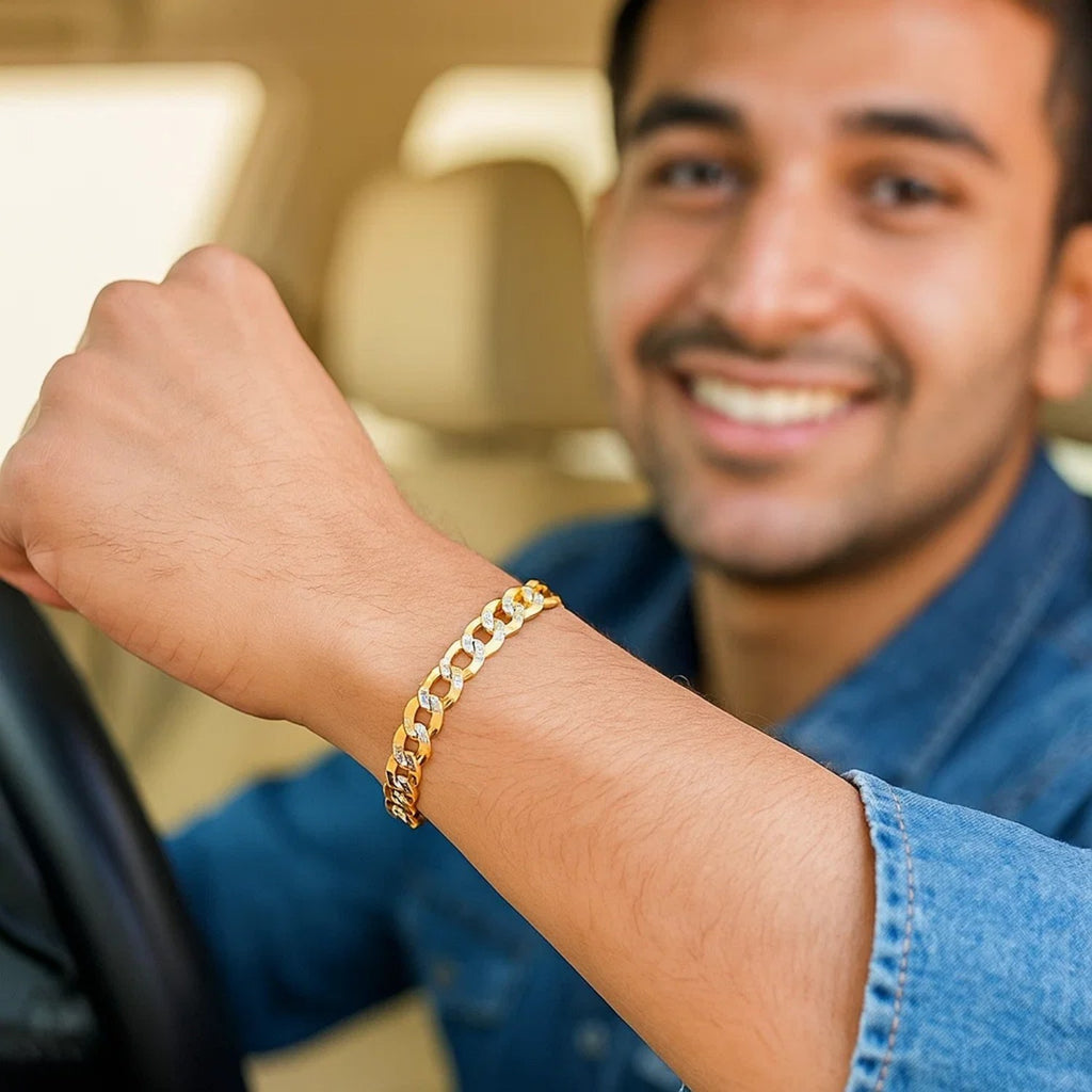 14k Two Tone Gold Pave Curb Bracelet (7.00 mm)