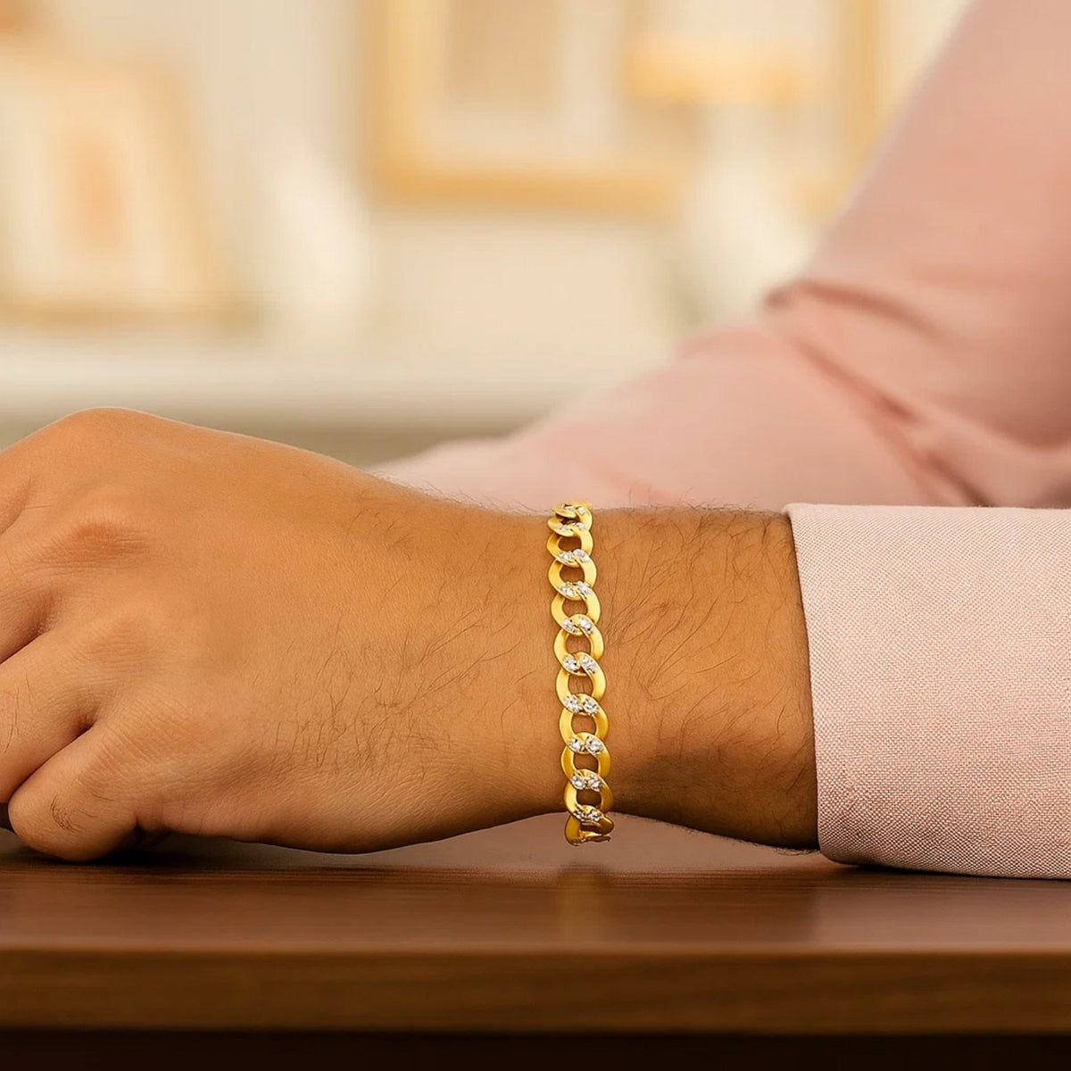 14k Two Tone Gold Pave Curb Bracelet (7.00 mm)