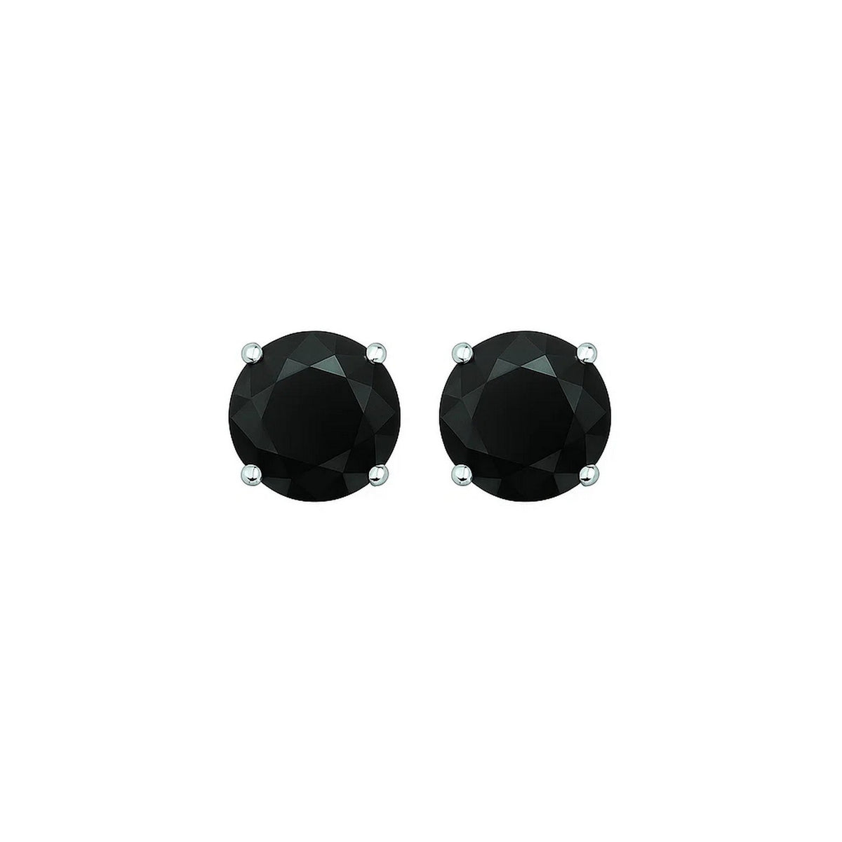 14k White Gold Stud Earrings with Black Faceted Cubic Zirconia(6mm)