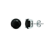 14k White Gold Stud Earrings with Black Faceted Cubic Zirconia(6mm)