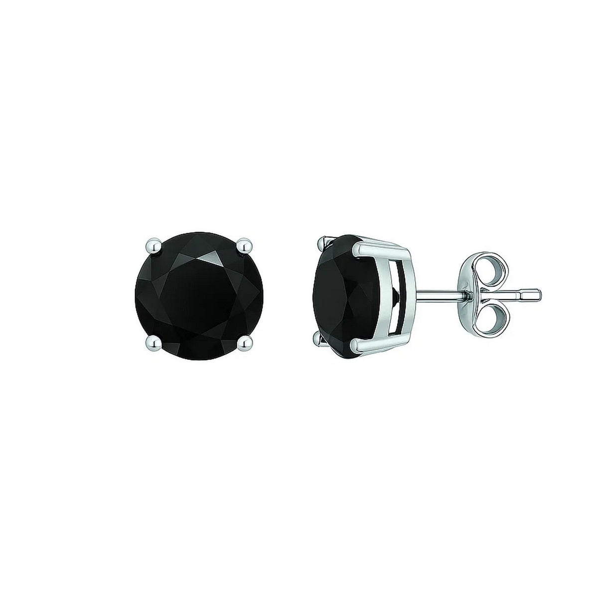 14k White Gold Stud Earrings with Black Faceted Cubic Zirconia(6mm)