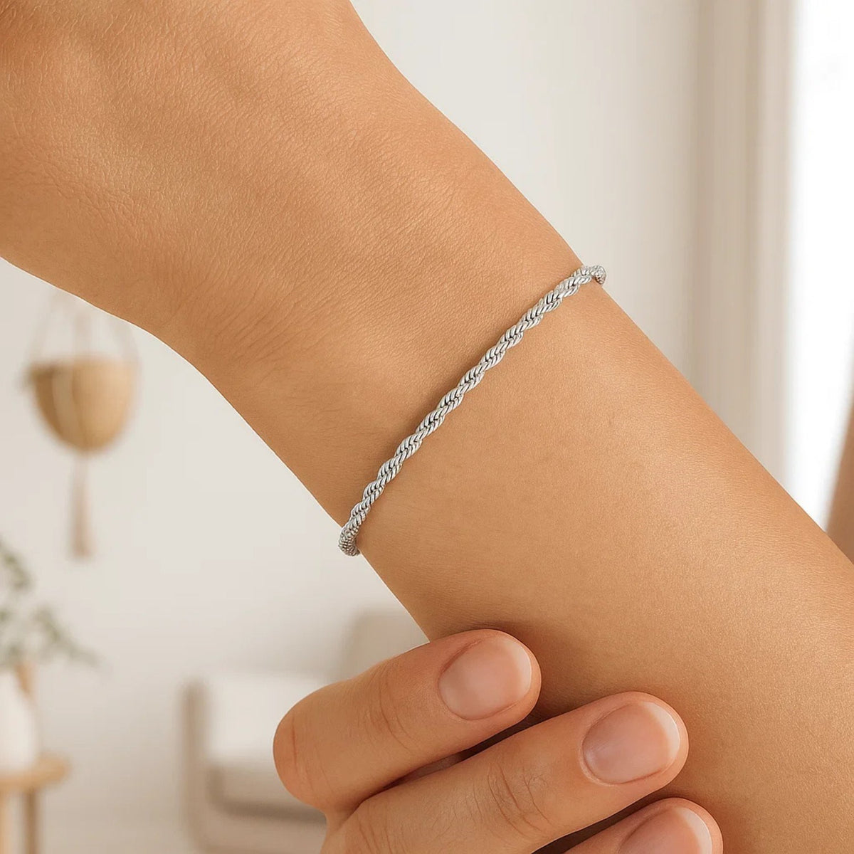 14k White Gold Solid Diamond Cut Rope Bracelet (1.60 mm)