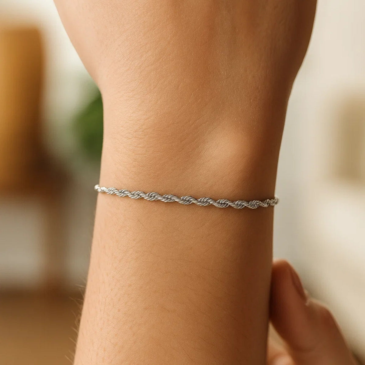 14k White Gold Solid Diamond Cut Rope Bracelet (3.00 mm)