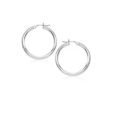 14k White Gold Polished Hoop Earrings (2x20mm)