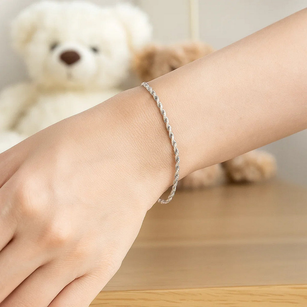 14k White Gold Solid Diamond Cut Rope Bracelet (1.80 mm)