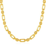 Rounded Rectangular Link Necklace with Textured Round Links in 14k Yellow Gold