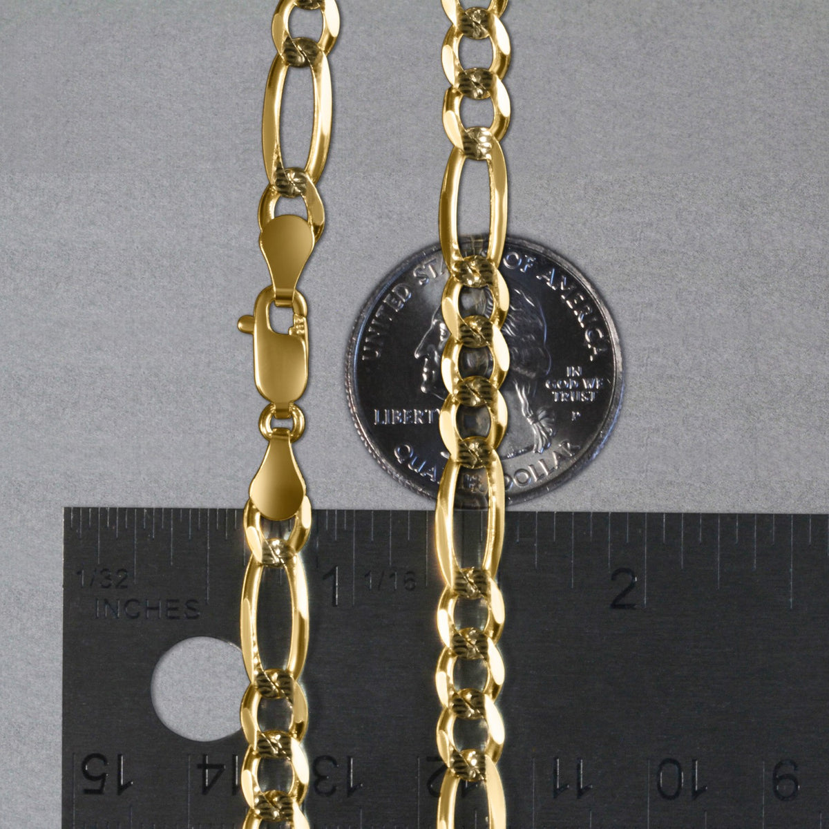 14K Yellow Gold Solid Pave Figaro Chain (5.90 mm)