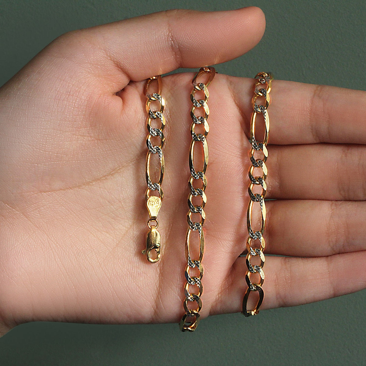 14K Yellow Gold Solid Pave Figaro Chain (5.90 mm)