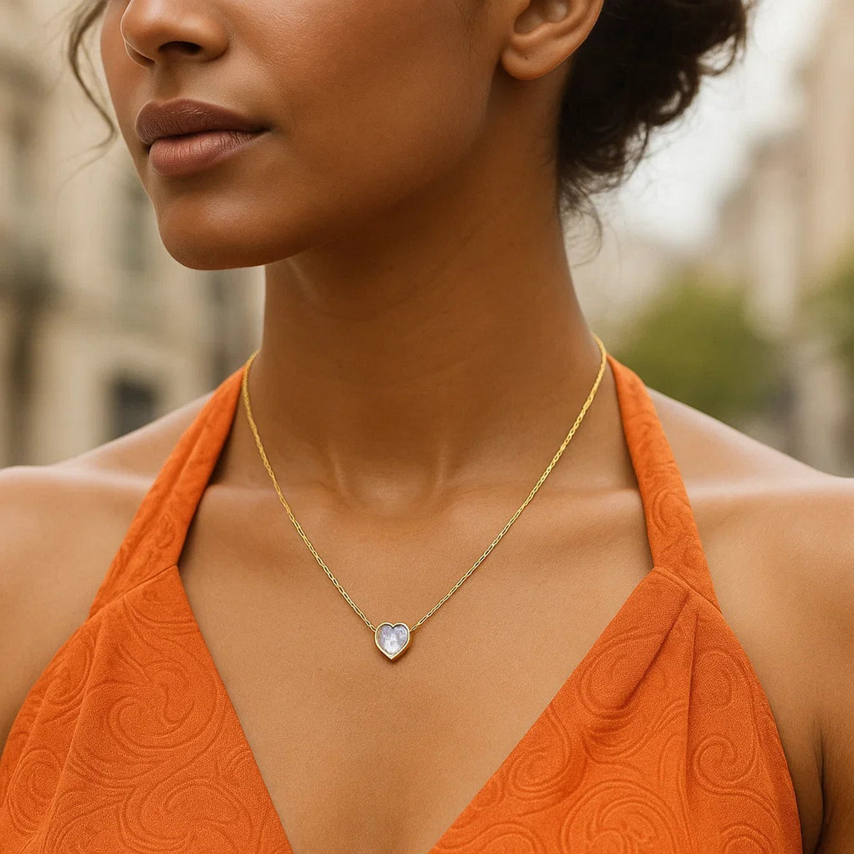 14K Yellow Gold White Topaz Heart Necklace (1.50 mm)