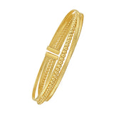 14K Yellow Gold Polished Omega And Beaded Layered Cuff (7.80 mm)