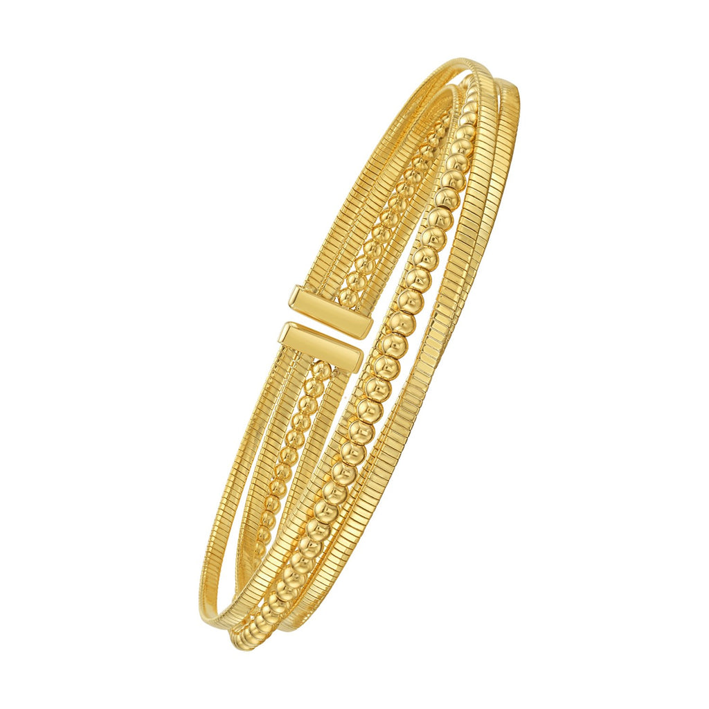 14K Yellow Gold Polished Omega And Beaded Layered Cuff (7.80 mm)