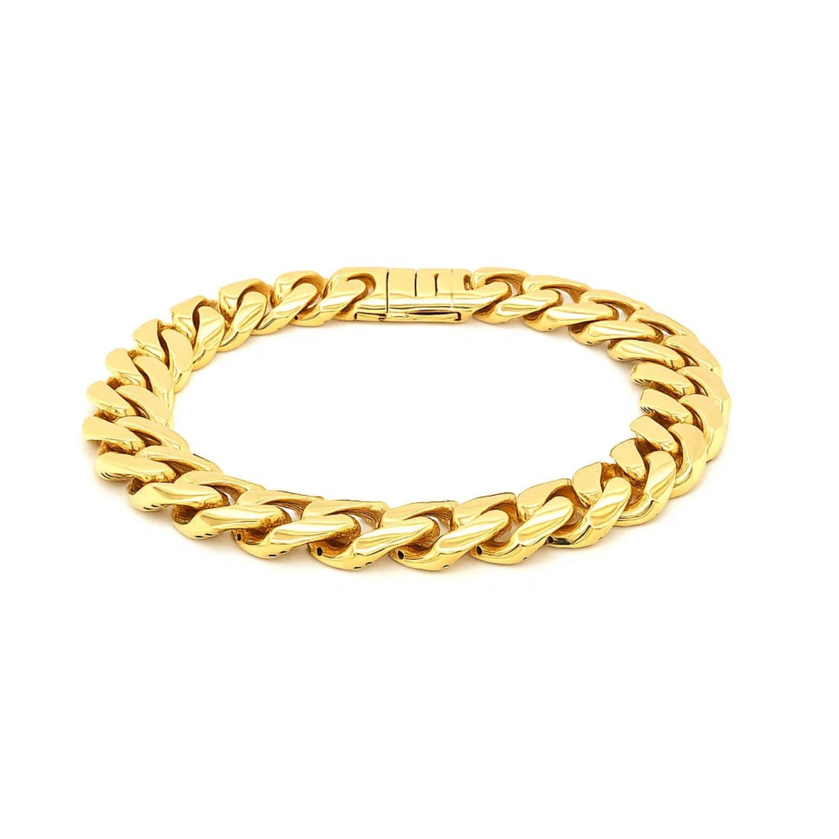 14k Yellow Gold 8 1/2 inch Wide Polished Curb Chain Bracelet (13.50 mm)
