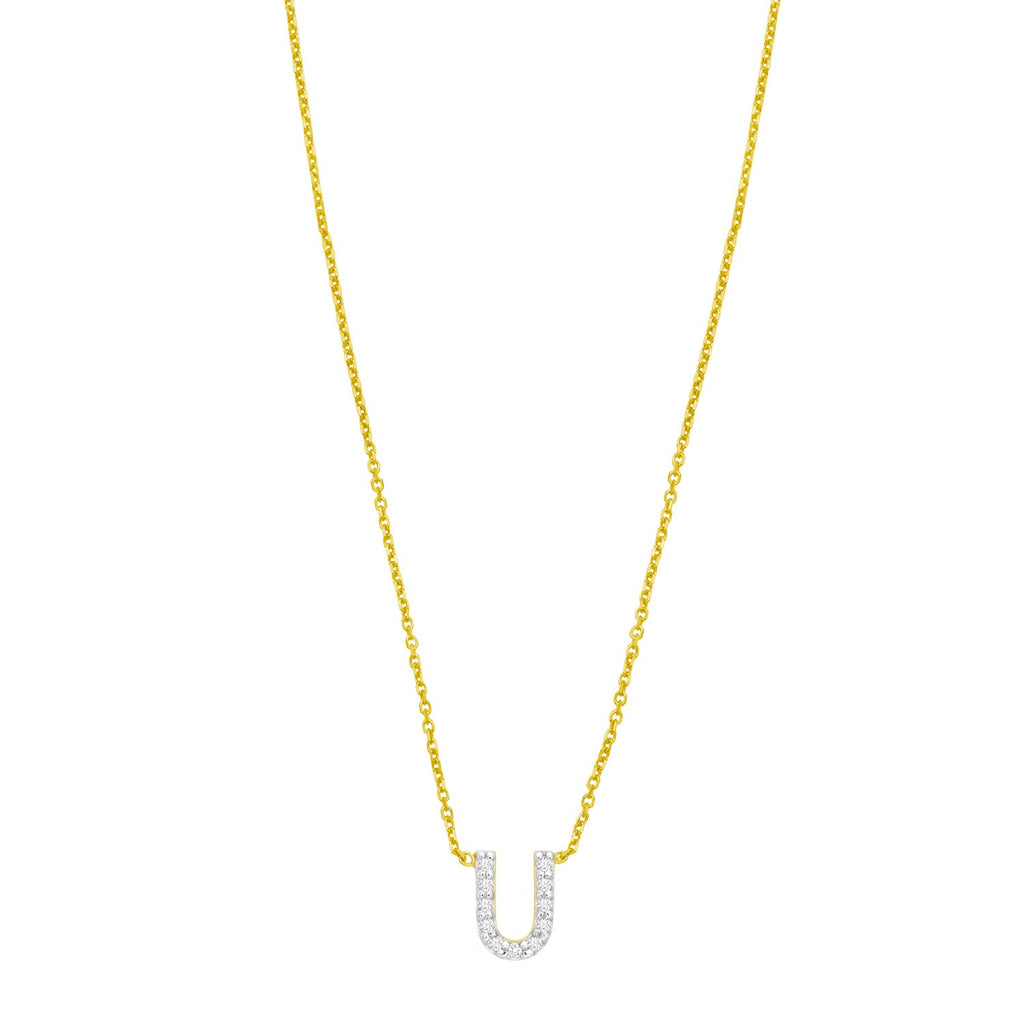 14K Yellow Gold Mini Diamond U Initial Pendant Necklace