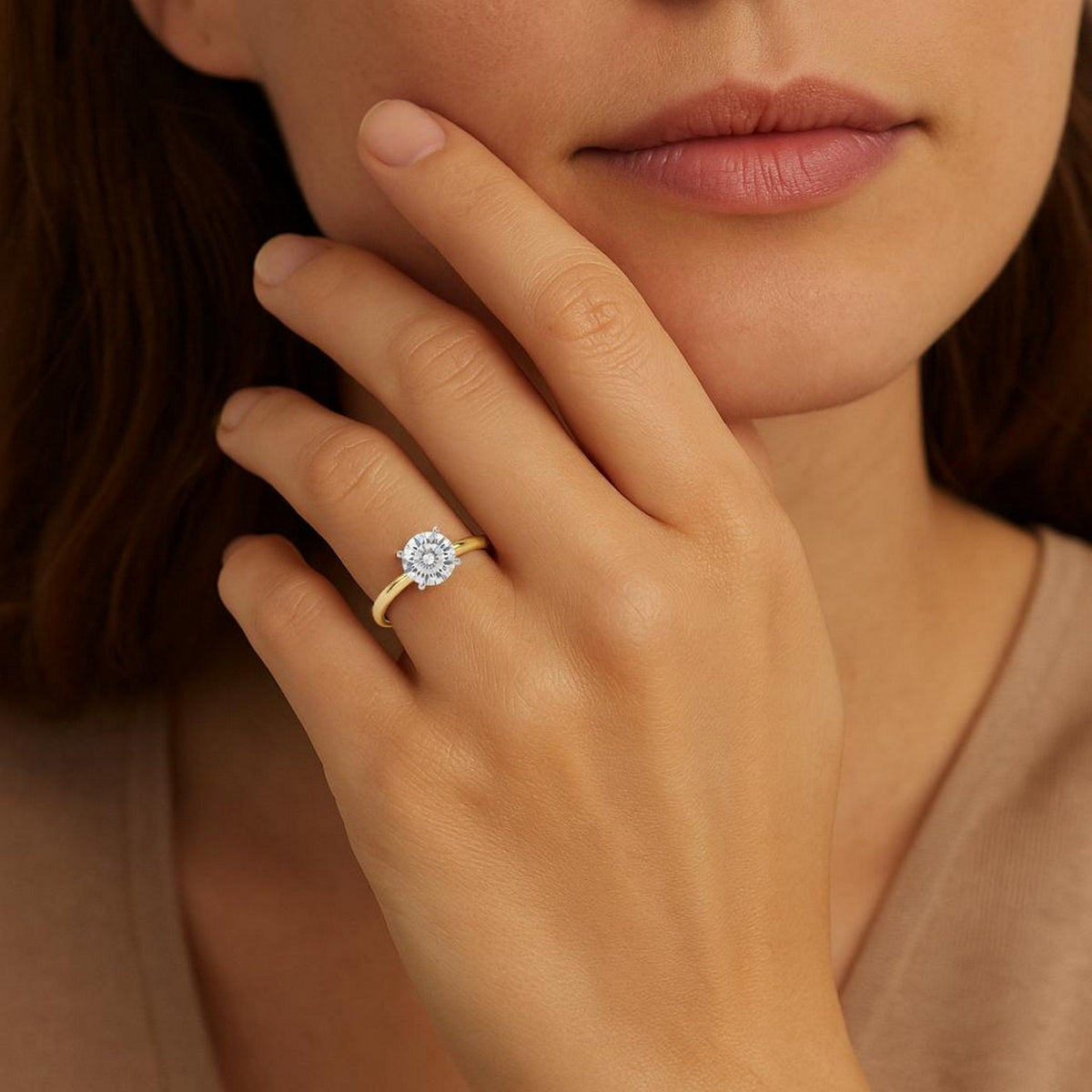 1 Carat Round Lab Grown IGI G/VS1 Diamond Solitaire Ring in 10K Yellow Gold