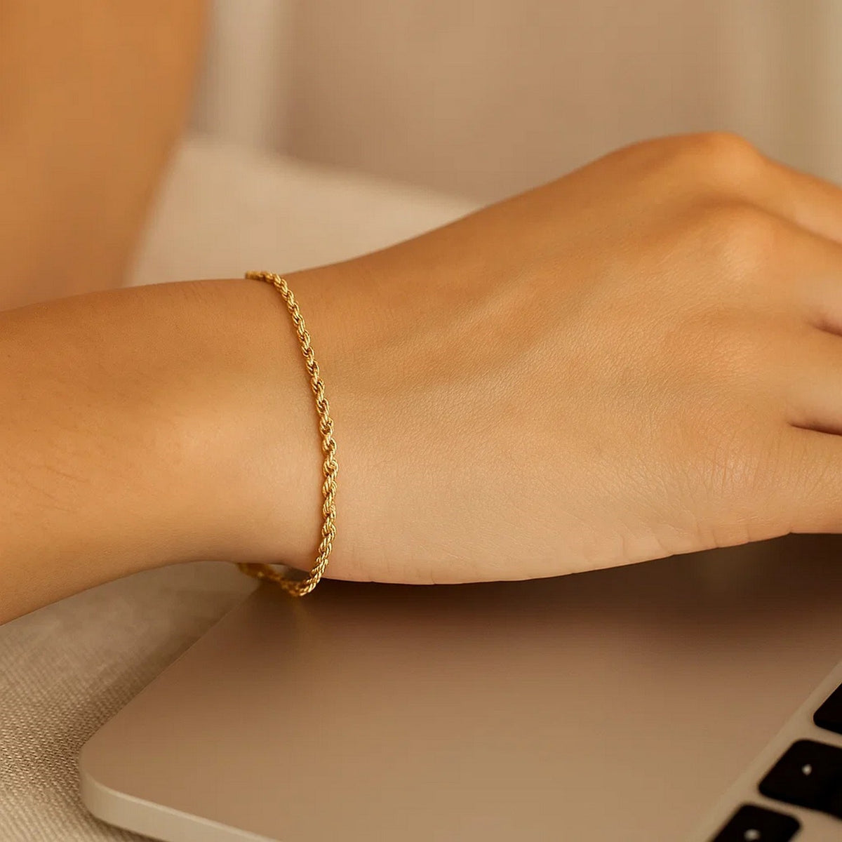 10k Yellow Gold Solid Diamond Cut Rope Bracelet (1.80 mm)