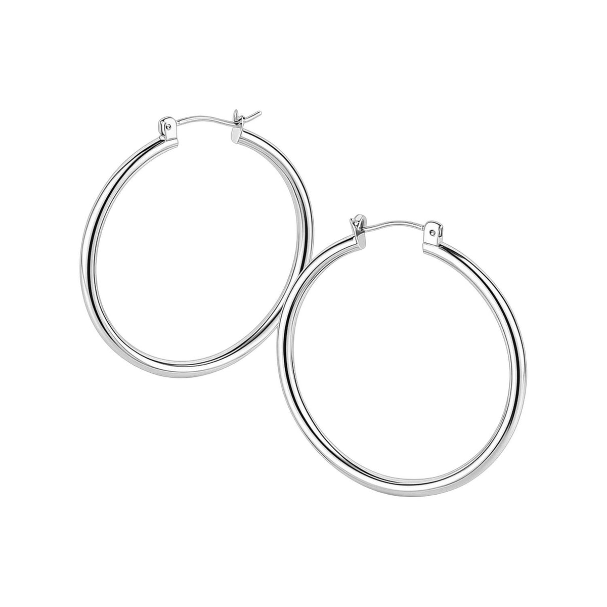 10k White Gold Polished Hoop Earrings (1.5x40mm)
