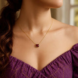 14K Yellow Gold Emerald Cut Garnet Necklace