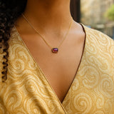 14K Yellow Gold Emerald Cut Garnet Necklace