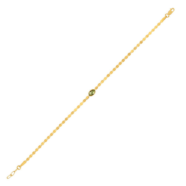 14K Yellow Gold Peridot Mirrored Chain Bracelet (2.20 mm)