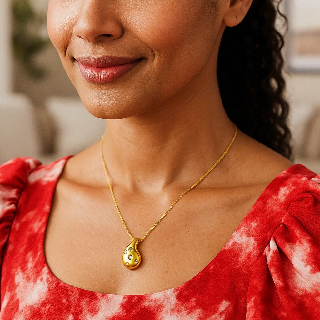 14K Yellow Gold Diamond Raindrop Necklace