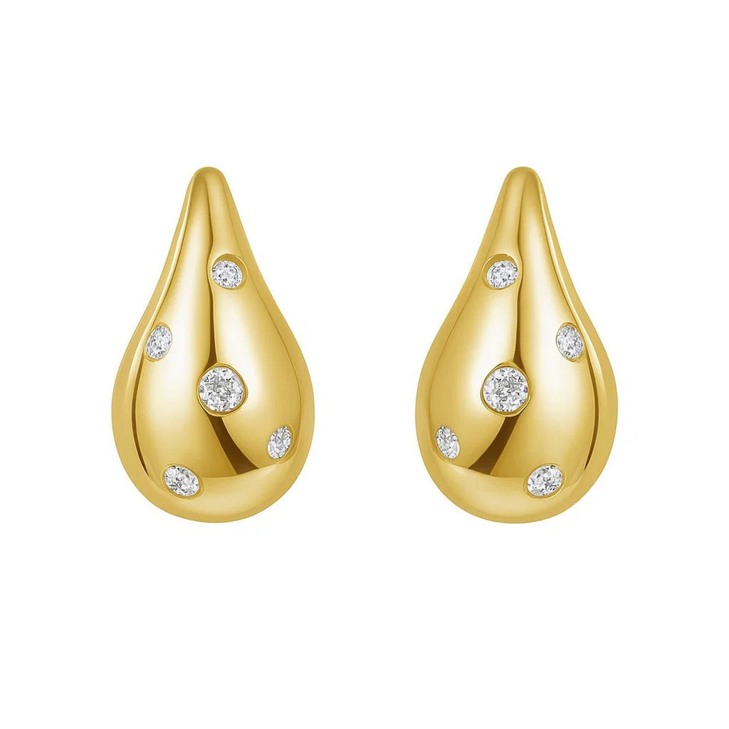 14K Yellow Gold Diamond Raindrop Earrings
