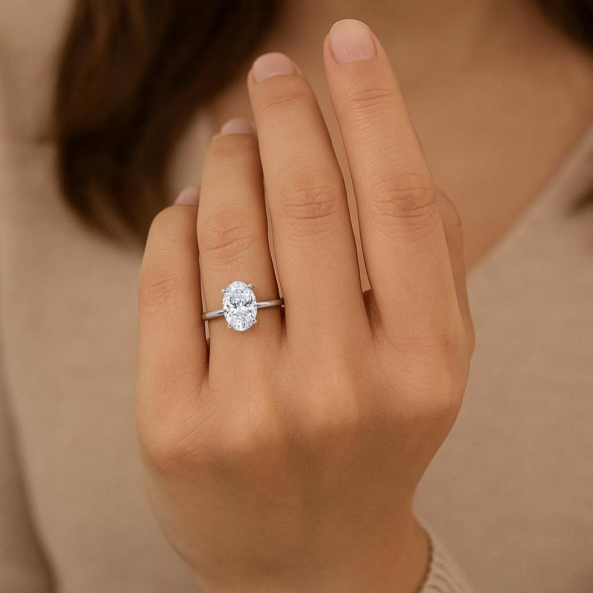 3 Carat Oval Lab Grown IGI G/VS1 Diamond Solitaire Ring in 10K White Gold