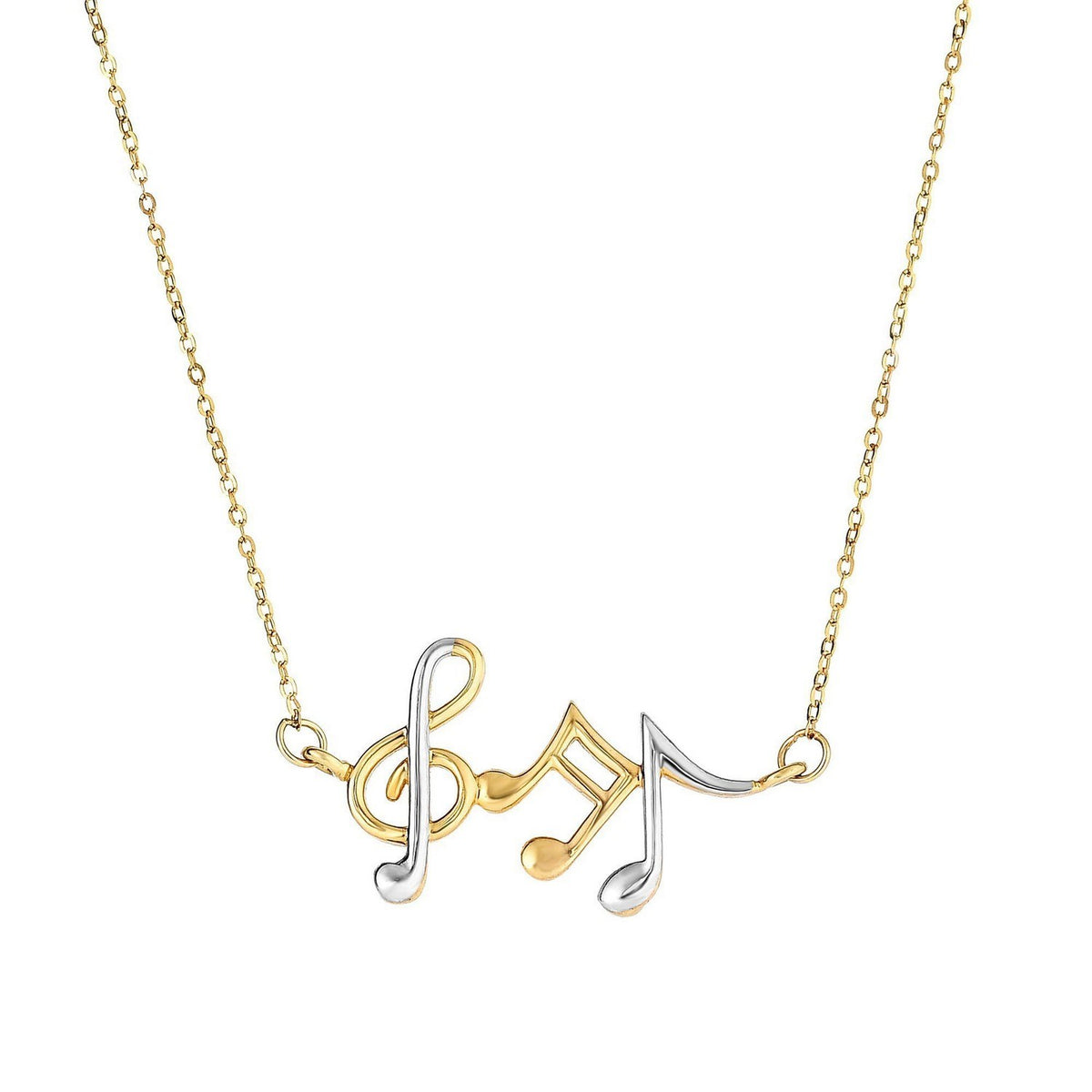 14k Two-Toned Yellow and White Gold Musical Notes Necklace