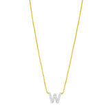14K Yellow Gold Mini Diamond W Initial Pendant Necklace