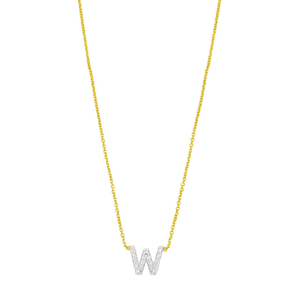 14K Yellow Gold Mini Diamond W Initial Pendant Necklace