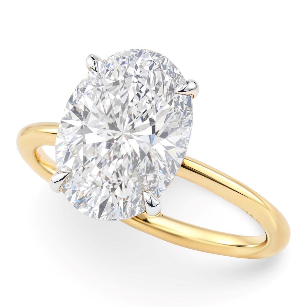 5 Carat Oval Lab Grown IGI G/VS1 Diamond Solitaire Ring in 14K Yellow Gold