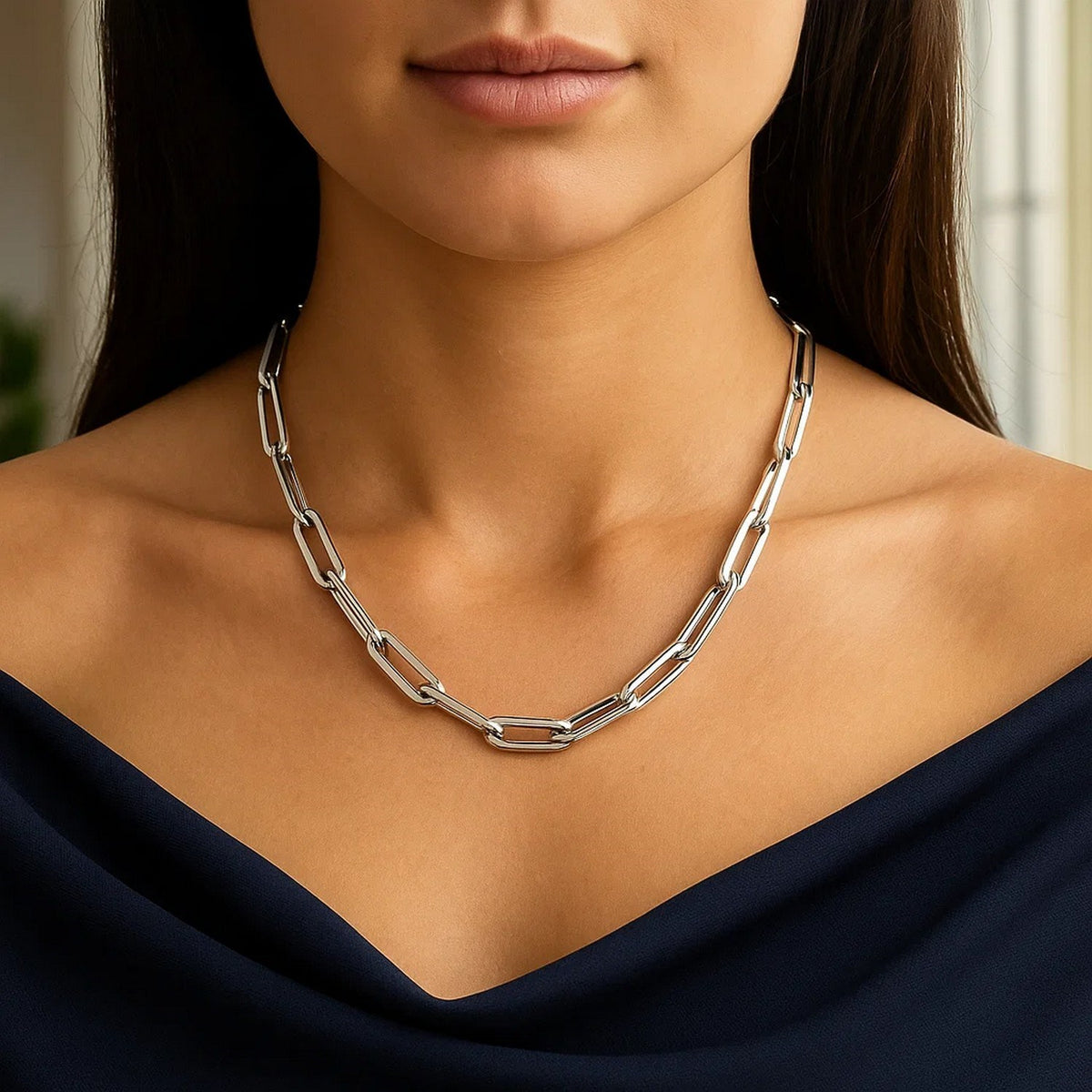 14k White Gold Bold Paperclip Chain (4.2 mm)