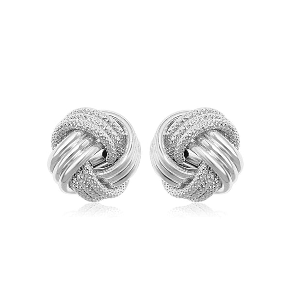 14k White Gold Love Knot with Ridge Texture Earrings